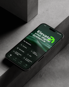 Sdigital marketing agency in calicut's smartphone showing a digital services app with “Elevate your digital presence” on screen.