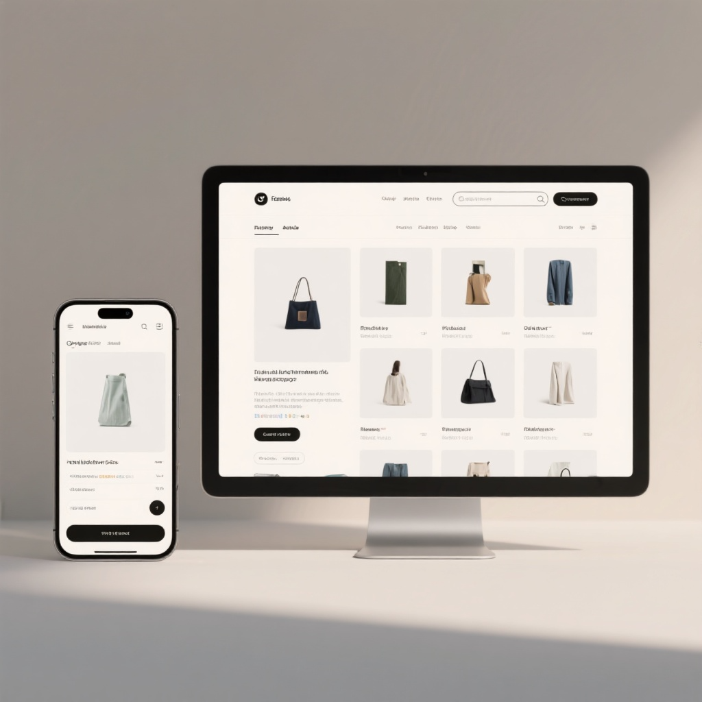 Digital mockup of a dark mode website for a creative agency and website development company, featuring a large hero section and two photo cards